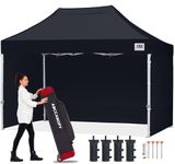 ABCCANOPY 3x4.5M Pop Up Gazebo Canopy Commercial Tents Market stall with 4 Removable Sidewalls and Roller Bag Bonus 4 Weight Bags (Black)
