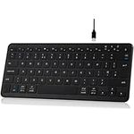 Qulose Bluetooth Wireless Keyboard, Mini Keyboard Rechargeable USB-C with Media Hotkeys, Ultra Slim Ergonomic, Compatible with Apple macOS/iOS/Windows/Android, UK Layout Compact-Black