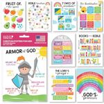 9 Colorful Sunday School Decorations For Classroom - Sunday School Posters, Christian Posters, Christian Classroom Decor, Books Of The Bible Poster, 10 Commandments For Kids, Bible Timeline Chart