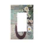 Western Rustic Farmhouse Country Horseshoe Western Farm Style Spring Daisy Rustic Barn Wooden 1 Gang Rocker/GFCI Outlet Light Switch Wall Plate Cover Electrical Faceplate Bath Home Room Bedroom Decor