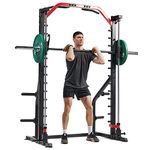 Sunny Health & Fitness Premium Squat Smith Machine, Multifunction Power Rack with Adjustable Pull Up Bar for Home Gym – SF-XF920021 Black