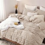 Bedsure Fluffy Comforter Cover Set - Faux Fur Duvet Cover Queen Size, Deep Beige Plush Quilt Cover, 3 Pieces,1 Duvet Cover (90"x90") with Zipper Closure & 2 Pillow Shams, Comforter Not Included