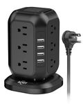 Tower Power Bar with Surge Protector, 10 Feet Extension Cord (2500W/10A),AiJoy Surge Protector with 12 AC Outlet and 4 USB Ports, USB Charging Station with Overload Protection