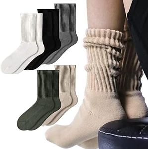 Women Crew Socks Retro Slouch Socks For Women Solid Casual Ribbed Crew Socks