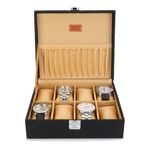 LEDO Men's and Women's Watch Box Holder Organizer Case In 8 Slots of watches In PU Leather with Royal Black & Cream color