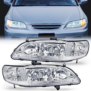 Nilight Headlight Assembly Compatible with 1998 1999 2000 2001 2002 Honda Accord Headlamps Replacement Chrome Housing Clear Reflector Upgraded Clear Lens Driver and Passenger Side