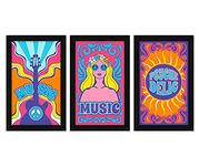 ArtX Paper Psychedelic Music Wall Art Painting, Framed Paintings 13 X 25.5 inches(Combined), 8.5 X 13 each, Multicolor, Set of 3 (AXC00163-MUS)