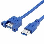 WiredCom® USB 3.0 Male to Female Extension Cable with Panel Mount Screw hole lock connector adapter cord-Blue