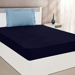 Mattress Protector® Waterproof Bamboo 215 GSM Fitted Mattress Cover (Queen Size/75" X 60" Skirting 2-4 Inch, Dark Blue)