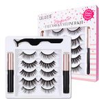 CALAILIS Magnetic False Eyelash and Magnetic Eyeliner Kit, Eye Makeup Waterproof Liquid Eye Liner, 3D Faux Mink Eye Lashes Natural Reusable Lashes 5 Pairs, Free Applicator(CY05)