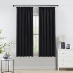 Beauoop Black Full Blackout Curtains for Bedroom 54 inch Drop Pencil Pleat Curtains for Living Room Thermal Weave Energy Efficient Rod Pocket Drapes Window Treatment Set 2 Panels, W66 x L54