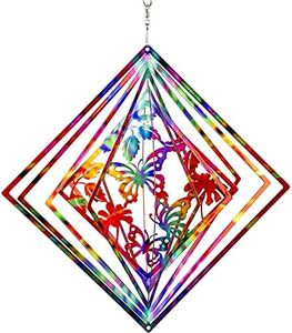 Dawhud Direct Rainbow Butterfly Kinetic Wind Spinners for Yard and Garden Wind Spinner Outdoor Metal Large Hanging Rainbow Decor Magic 3D Garden Art Wind Sculpture Spinners Kinetic Art Lawn Ornaments