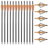 12 Pack Hunting Crossbow Bolts Carbon Crossbow Arrows 18/20/22 Inch and Hunting Broadheads 6 Pack,Archery Hunting Arrows with 4" Vanes and Replaced Arrowhead Tip (18 inch Orange)