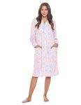 Casual Nights Women's Zip Up Robe Housecoat, Velour Duster Lounger Dress with Pockets, Pink, Medium