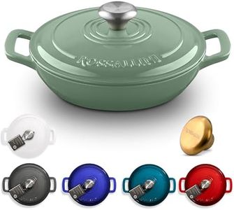 ROSSALLINI Signature Enameled Cast Iron Braiser, Non-Stick Serving Pot with Tight Fitting Lid for Perfect Roasting, Baking, Sauteing, Searing, and Pan Frying | 5Q (4.7L) - Sage