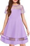 Arshiner Tween Girls Summer Dress Formal Short Sleeve A Line Purple Easter Sundress with Pockets 11-12 Years