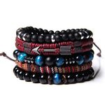 WAINIS Braided Leather Bracelets for Men Women Wrap Tiger Eye Lava Rock Beads Bracelet Woven Ethnic Tribal Rope Wristbands Bracelets Set Adjustable, 8 5 inch, Leather, Onyx