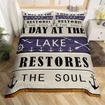 Lake Bedding Set Fishing and Camping Duvet Cover For Kids Nautical Anchor Comforter Cover Camping House Bedspread Cover Wooden Plank Bedroom Decor Quilt Cover 3Pcs King