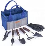 SEEDR GARDEN WORKS Outdoor Garden Tool Set, Stainless Steel Gardening Set - Garden Tool Organizer Bag, Garden Trowel, Cultivator, Transplanter, Weeder, Bypass Pruning Shears, and Garden Gloves–7pc Set