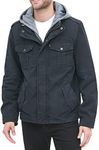 Levi's Men's Washed Cotton Hooded Military Jacket (Regular & Big & Tall Sizes), Navy/Sherpa Lined, Large