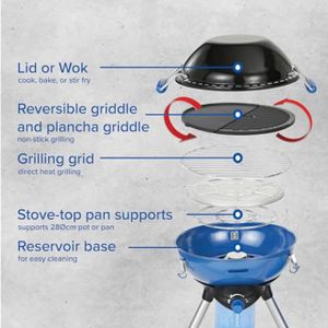Campingaz Party Grill 400 CV Portable Camping BBQ – Stove, Griddle, Grid, Pan Support, CV470 Gas or R907 Cylinder