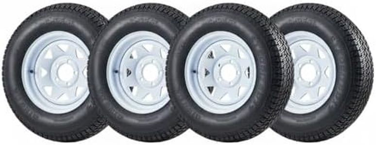 4PCS ST205/75D14 Trailer Tire with 14 Inch Rims, 4 Pack ST205 75D14 Tires 5 Lug on 4.5 Inch, Center Bore 3.3", 6PR, Muti Function Lawn Mower & Tractor Turf & Boat Tire