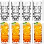 INFTYLE Clear Tiki Glasses Set of 8-14 oz Modern Bar Tiki Cocktail Glasses Perfect for Exotic Cocktails,Mai Tai, Hawaiian Style Cocktails, Tropical Island Drinksware Set