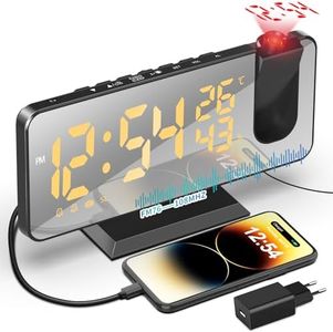 TAKRINK Radiodespertador Despertador de Proyección Reloj Despertador con Radio FM Humedad Temperatura 2 Alarmas Carga USB 4 Niveles de Brillo 3 Niveles de Proyección Reloj Digital