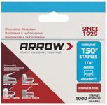 Arrow Fastener 504SS1 Heavy Duty T50 Stainless Steel Staples for Upholstery, Construction, Furniture, Crafts, 1/4-Inch Leg Length, 3/8-Inch Crown Size,1000-Pack