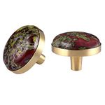 mookaitedecor Dragon Blood Jasper Crystal Cabinet Knobs with Screws Set of 2, Drawer Pull Handles for Dresser Wardrobe Cupboard Decorative