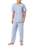 Fruit of the Loom Men's Broadcloth Short Sleeve Top and Long Pants Pajama Set, Blue Stripe, X-Large