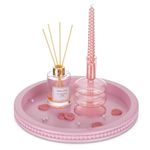 Hanobe Pink Decorative Tray Round: Beaded Perfume CosmeticsTrays Decor for Dresser Circle Vanity Makeup Serving Tray for Ottoman Coffee Table Bathroom Counter