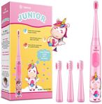 Vekkia Sonic Rechargeable Kids Electric Toothbrush, 3 Modes with Memory, Fun & Easy Cleaning, 24000 Strokes, IPX7 Waterproof, 2-Min Timer for Age 5+, 4 Soft Bristles(Pink)