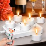 Rechargeable Tea Lights, 6pcs LED Tea Lights with Remote Timer, Electric Candles Flickering with Charging Base for Home Room Table Halloween Decor [Energy Class A]