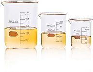 ULAB Scientific Glass Beaker Set, 3 Sizes 50ml 100ml 250ml, 3.3 Boro Griffin Low Form with Printed Graduation, UBG1001