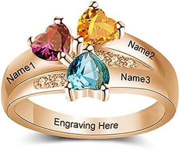 CEKAMA Mothers Rings with 3 Birthstones 925 Sterling Silver Rings Customized Heart Ring for Women Gold Plated in Yellow Gold Mother Days Birthday Anniversary for Women Grandma Mom