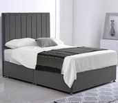 ComfoRest - Plush 3FT Stripe Single Divan Bed with Mattress Included - Premium Mattress - Sleek Stripe Velvet Bed Design & Grand 54" Headboard - NO Drawers - Single Bed - Bedroom Set (Grey Plush)