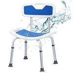 COSTWAY Shower Chair with Backrest and Handles, Height Adjustable Padded Tub Shower Seat, Elderly Handicap Non-Slip Disabled Bathroom Bathtub Chairs