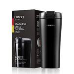 Leidfor Coffee Travel Mug Double Wall Vacuum Insulated Tumbler Stainless Steel Thermos Cup Spill-Proof Flip Tritan Lid BPA-Free Keep Hot Cold 16ounce Black