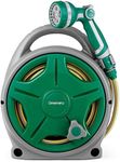 Garden Hose Reel 20M,18m Water Pipe +2m Leader Hose, Hose Pipe Reel with 10 Adjustable Spray Gun Nozzles, Manual Retractable Garden Water Hose Reel,Outdoor Hose Reel Set for Garden Patios,Balconies