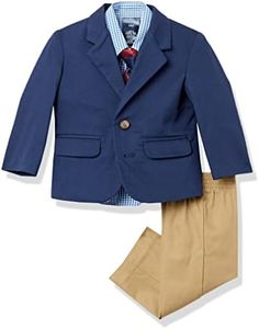 Nautica Baby Boys 4-Piece Suit Set with Dress Shirt, Jacket, Pants, and Tie, Navy/Khaki, 3-6 Months