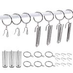 Swpeet 120Pcs Silver 1.35 Inch - 30mm Metal Drapery Curtain Rings Curtain Hanging Rings and Stainless Steel 4 Prongs Pinch Pleat Hook with Drapery Curtain Pin-on Hooks Pins for Window, Shower Curtain