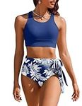 AI'MAGE High Waisted Bikini Set Women Two Pieces Swimsuits Tummy Control Swimwear Triangle Tankini Top Sexy Modest Bikini, Navy Blue, L