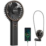 SWEETFULL Handheld Fan, Portable Mini Small Personal Fan with Backup Power, 6 Speeds 5000mAh Desk USB Hand Held Fan Rechargeable Battery Fans with LED Display for Women Girl Travel (Black)