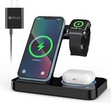 PICKBEAU Wireless Charging Station Multiple Devices Qi Certified 3-in-1 Phone Fast Multi Charger Stand with Adapter for Apple Products iPhone/Watch/AirPods/AirPods Pro/Samsung (Black)