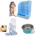 Mcgogo Guinea Pig No Drip Water Bottle and Food Bowl Rabbit Hay Feeder ，Hanging Automatic Rabbit Water Bowl and Food Bowl Guinea Pig Feeder for Small Animal Cage