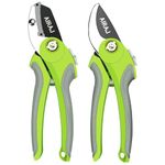 AIRAJ Secateurs Set of 2, Bypass and Anvil Pruning Shears with Rust Proof Stainless Steel Blades, Non-Slip Handle, Garden Scissors -Professional Gardening Hand Tools