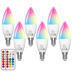 E14 LED Light Bulb 5W Colour Changing Candle Bulb with Remote Control, Warm White 2700K+12 Colors Small Edison Screw Candelabra Bulbs for Home, Party, Bar, Disco KTV, Mood Ambiance Lighting - 6 Pack