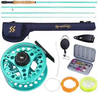 Sougayilang Fly Fishing Combo, 4 Piece Fly Rod and Die Cast Aluminum Alloy Reel Complete Starter Package with Rod Bag-Turquoisee-#5