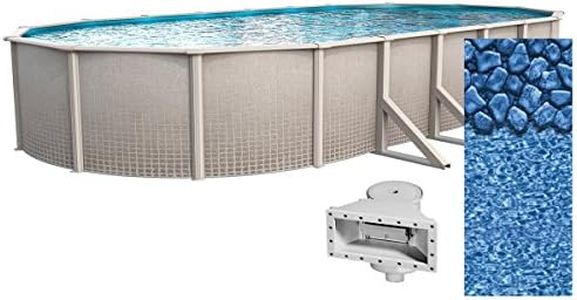 Wilbar Pools 'Impressions' 12 ft x 18 ft Oval Above Ground Swimming Pool | 48 Inch Resin Protected Steel Sided Walls | Bundle Includes: 25 Gauge Overlap Liner & Widemouth Skimmer